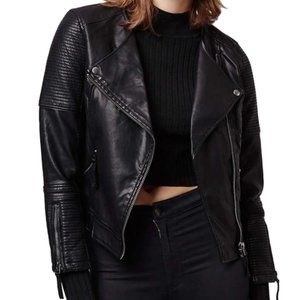 Topshop 'Polly' Faux Leather Biker Moto Jacket - 6